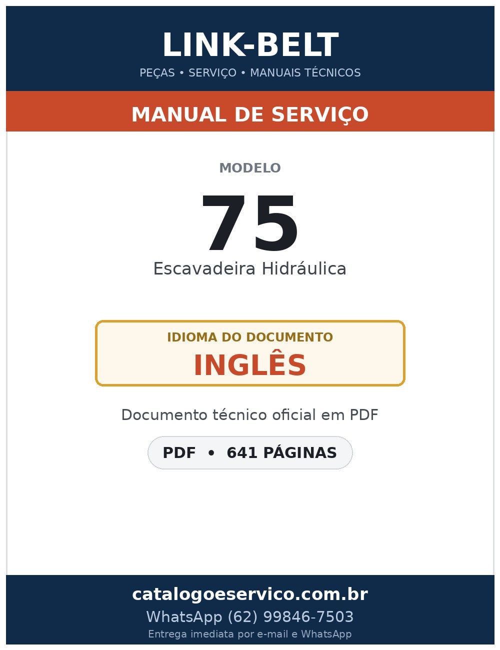 Manual de Serviço Link-Belt 75 Escavadeira Hidráulica