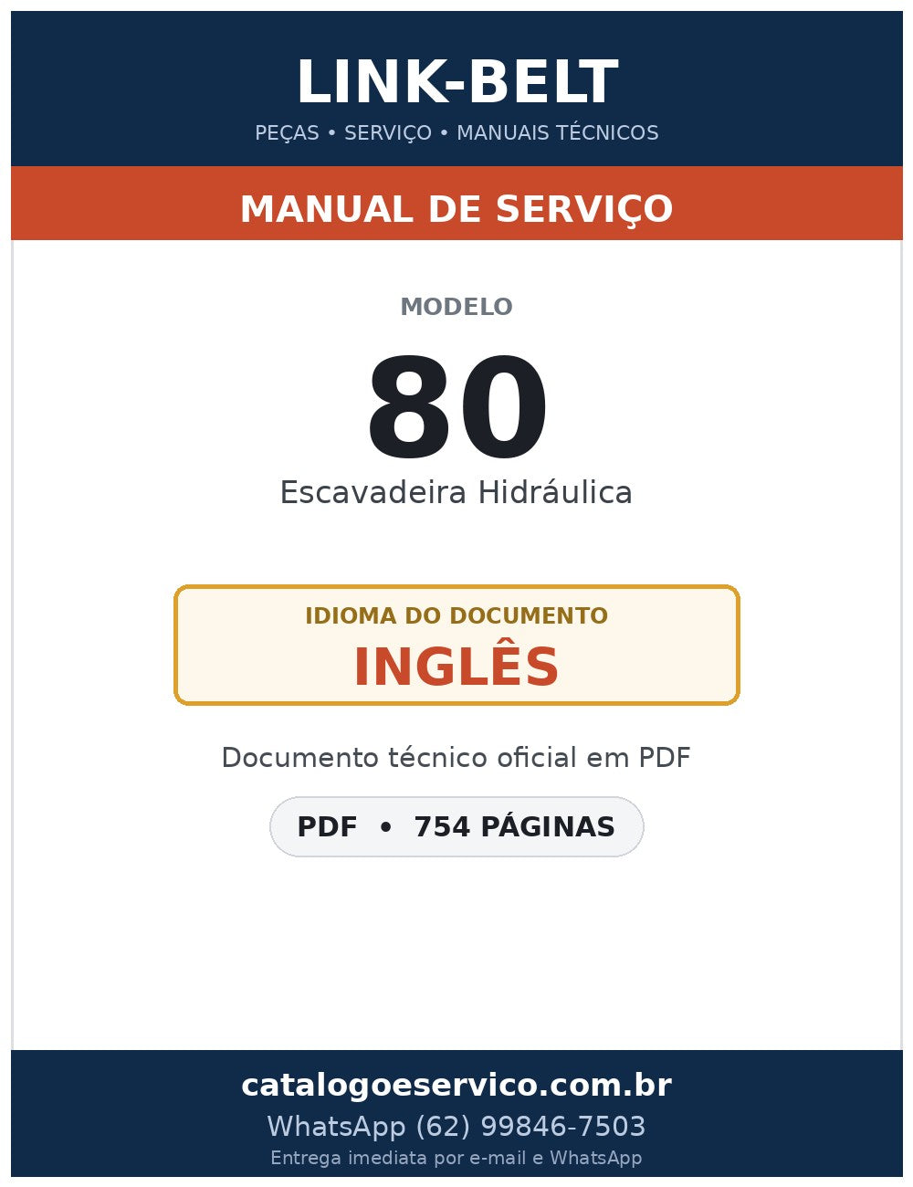 Manual de Serviço Link-Belt 80 Escavadeira Hidráulica