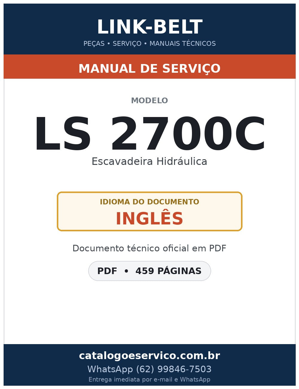 Manual de Serviço Link-Belt LS 2700C Escavadeira Hidráulica
