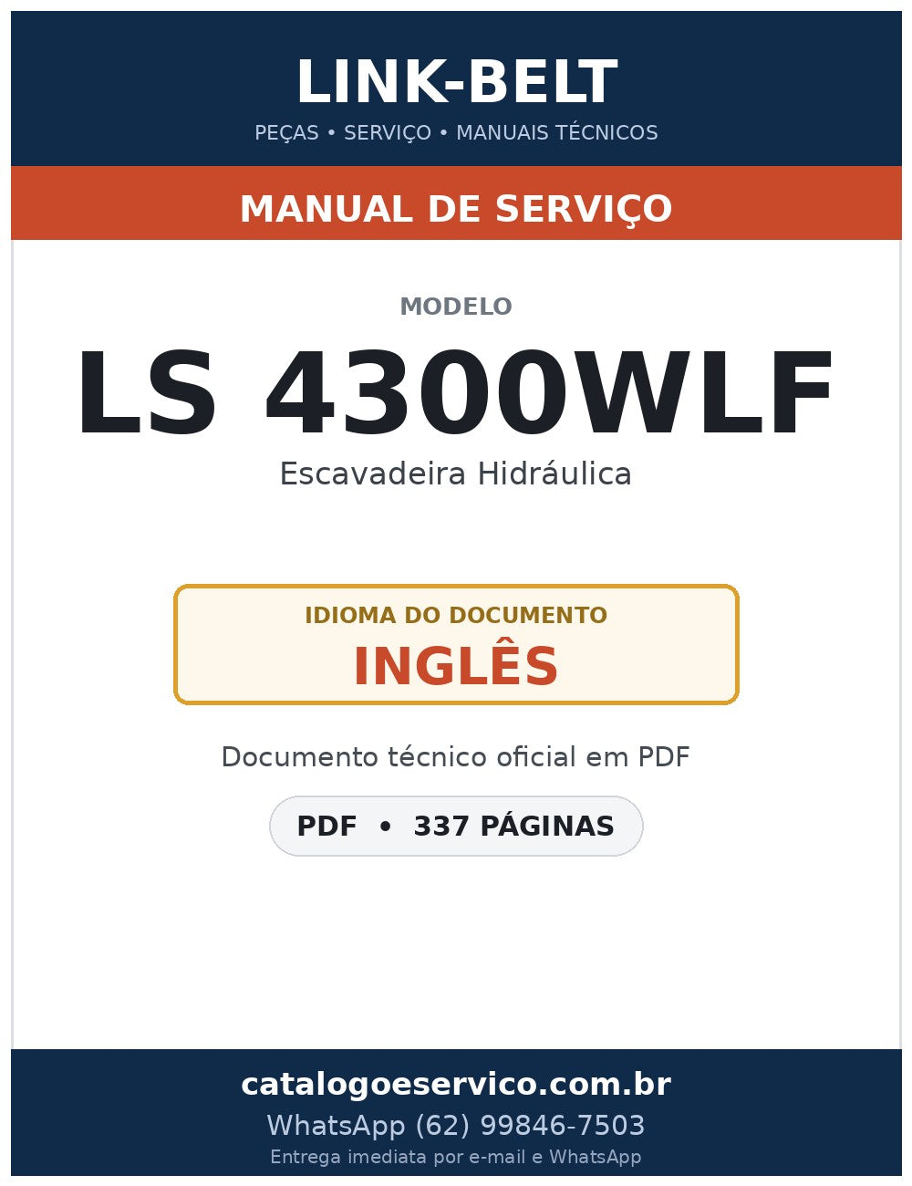 Manual de Serviço Link-Belt LS 4300WLF Escavadeira Hidráulica