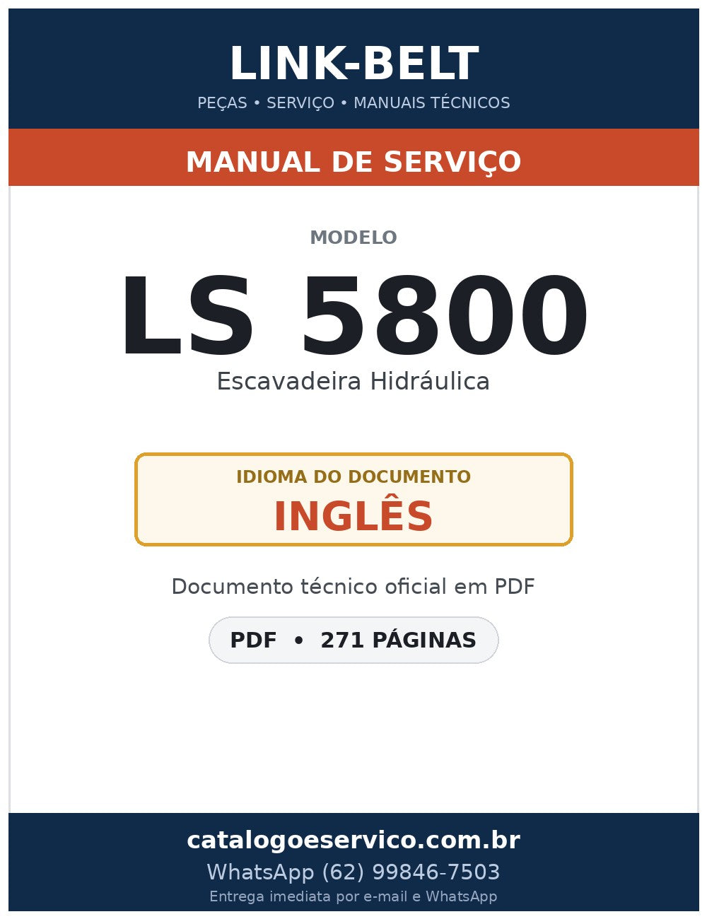 Manual de Serviço Link-Belt LS 5800 Escavadeira Hidráulica