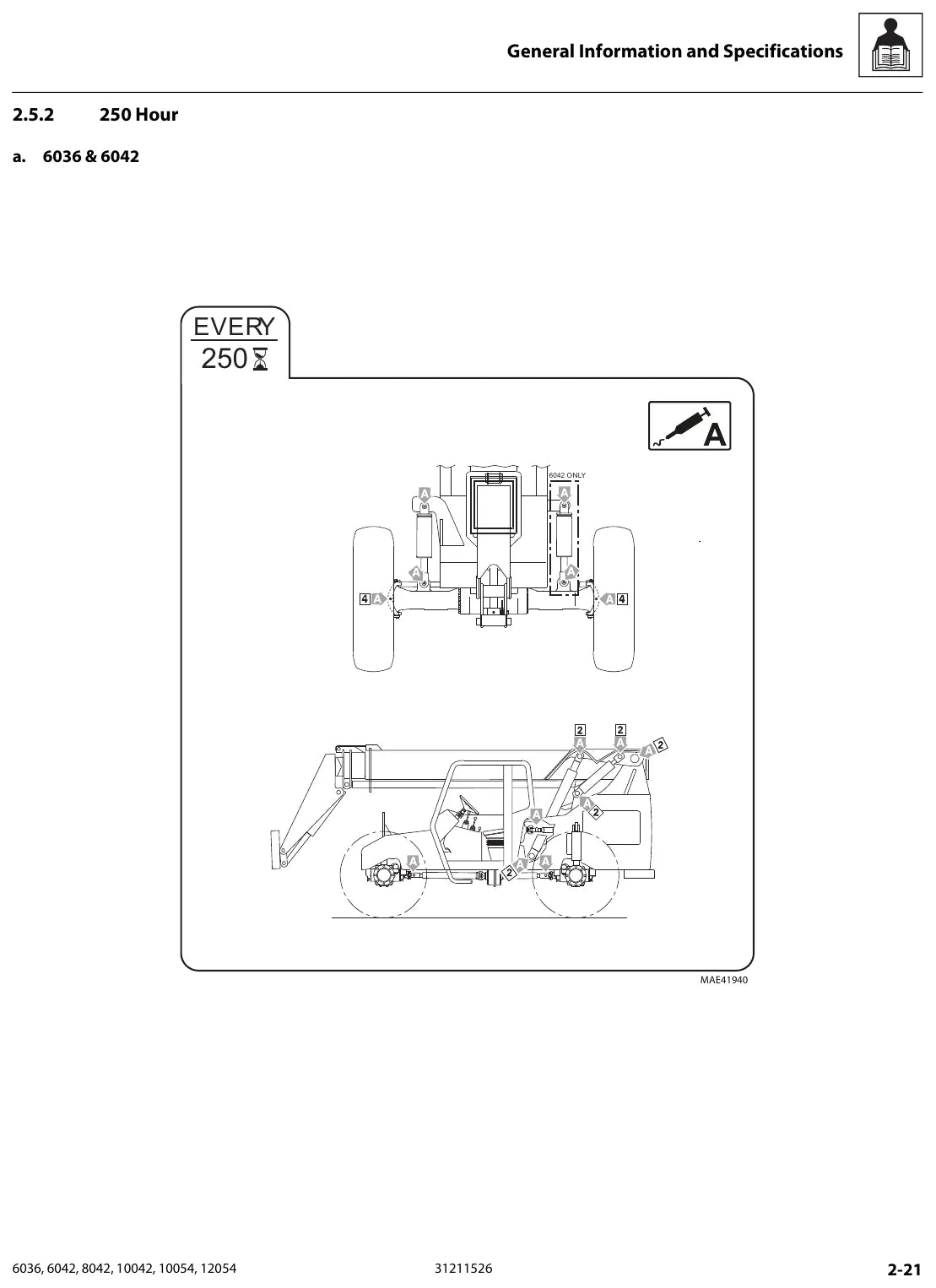 Vista explodida de conjunto do Manual de Serviço SkyTrak 6036 a 12054