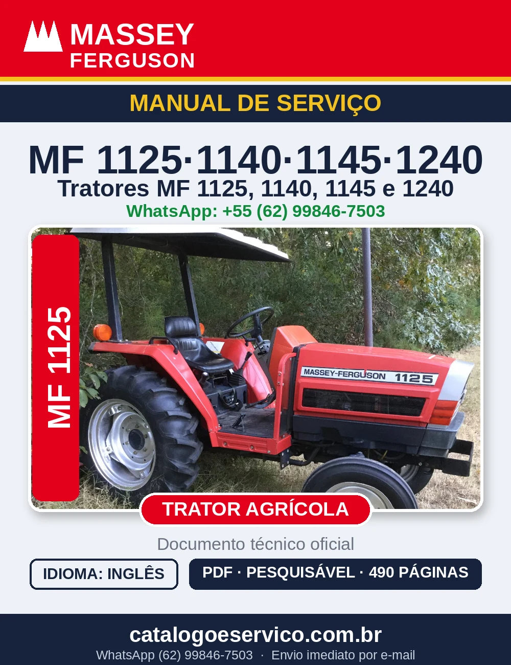 MANUAL DE SERVIÇO MASSEY FERGUSON - 1125, 1140, 1145, 1240 - TRATOR