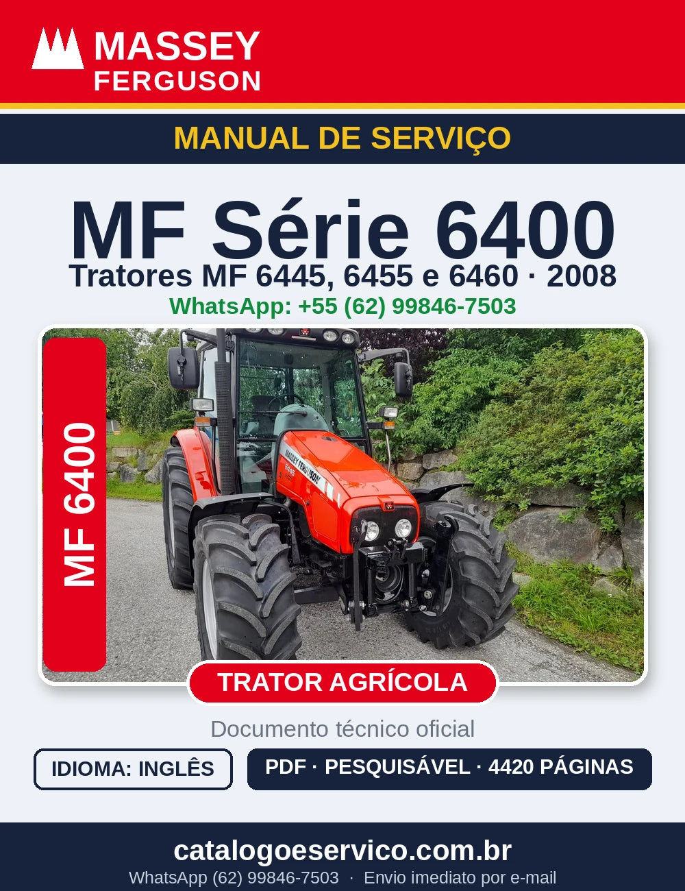 MANUAL DE SERVIÇO MASSEY FERGUSON - 6445, 6455, 6460 - 2008