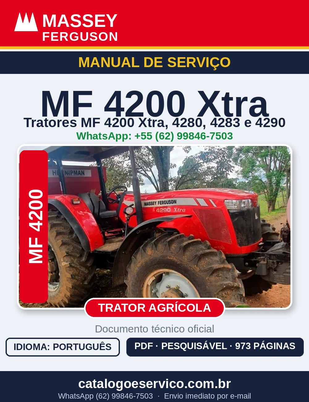 MANUAL DE SERVIÇO MASSEY FERGUSON - MF4200XTRA, 4280, 4283, 4290