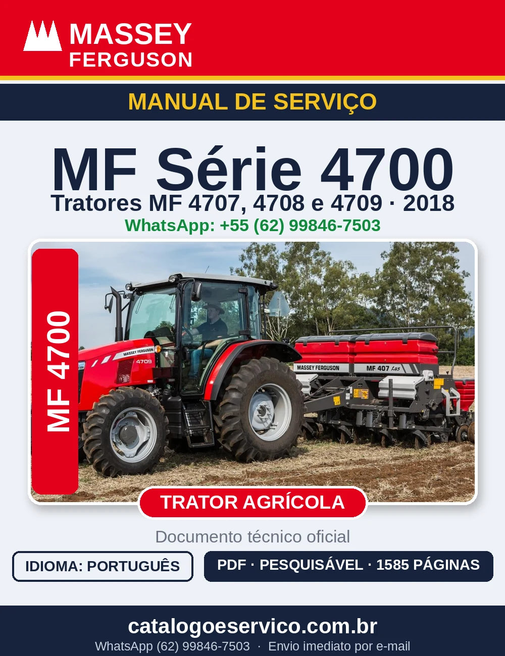 MANUAL DE SERVIÇO MASSEY FERGUSON - MF4707, 4708, 4709 -2018