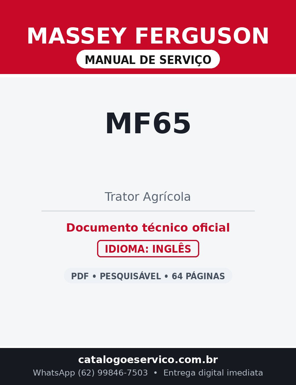 Manual de Serviço Massey Ferguson MF65 — Trator (Shop Manual)