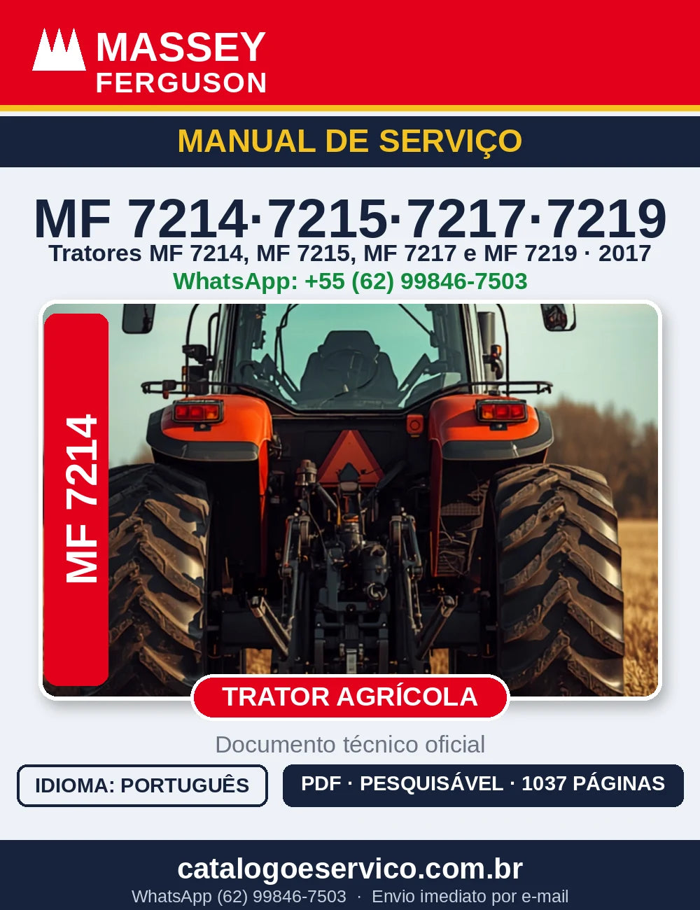 MANUAL DE SERVIÇO MASSEY FERGUSON - MF7214, 7215, 7217, 7219 - 2017
