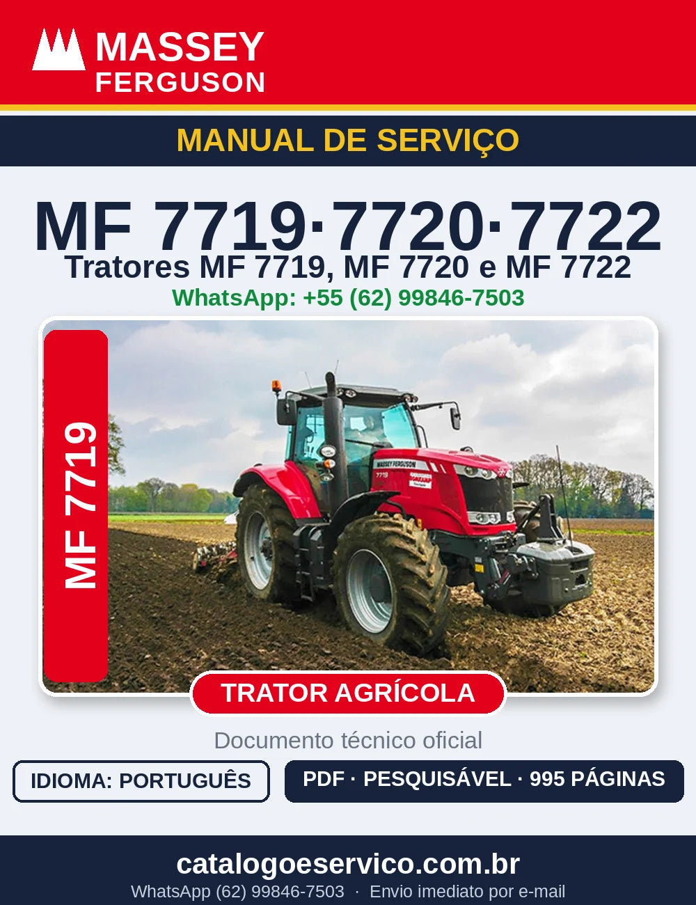 MANUAL DE SERVIÇO MASSEY FERGUSON - MF7719, 7720, 7722