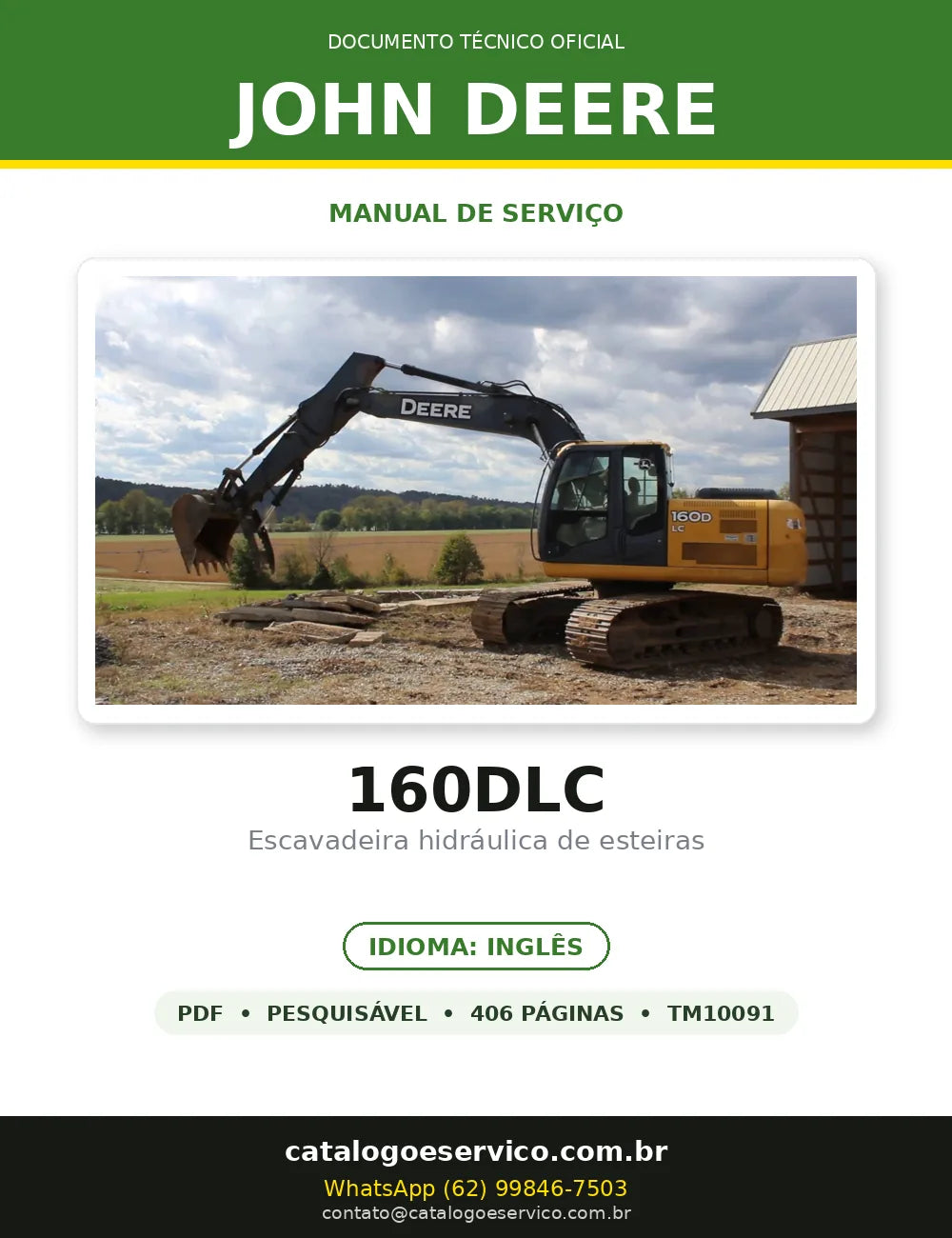 Manual de Serviço John Deere 160DLC em PDF — capa do documento técnico (406 páginas, Inglês)