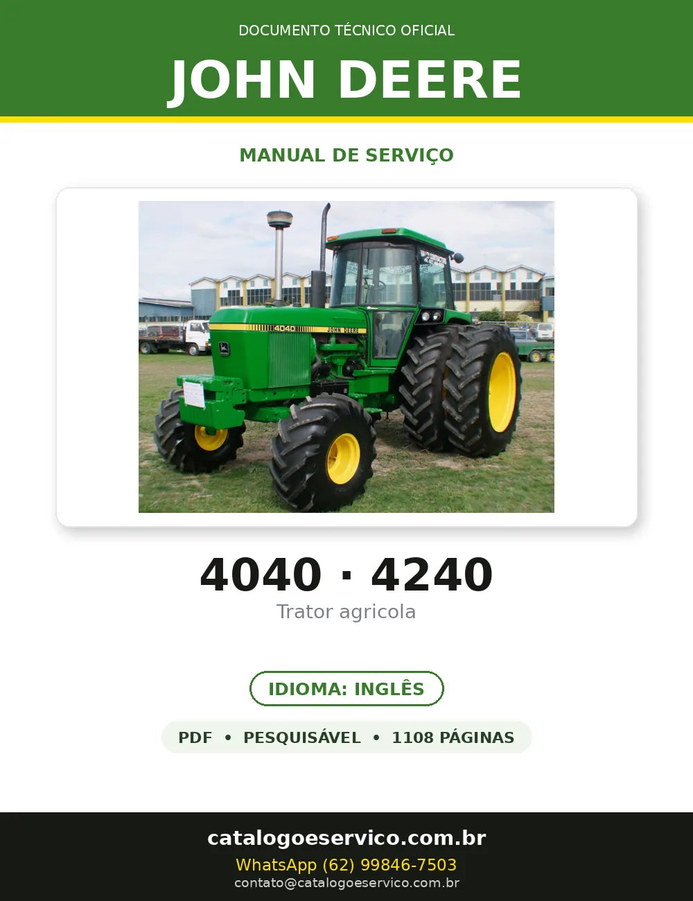 Manual de Serviço John Deere 4040 · 4240 em PDF — capa do documento técnico (1108 páginas, Inglês)