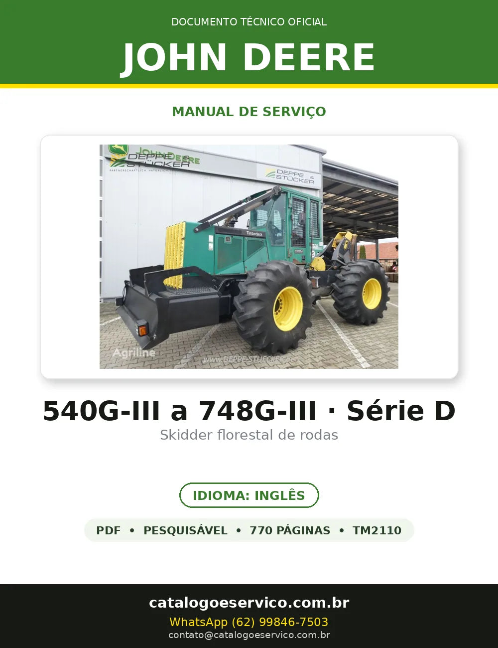 Manual de Serviço John Deere G-III AND D SERIES SKIDDERS em PDF — capa do documento técnico (770 páginas, Inglês)