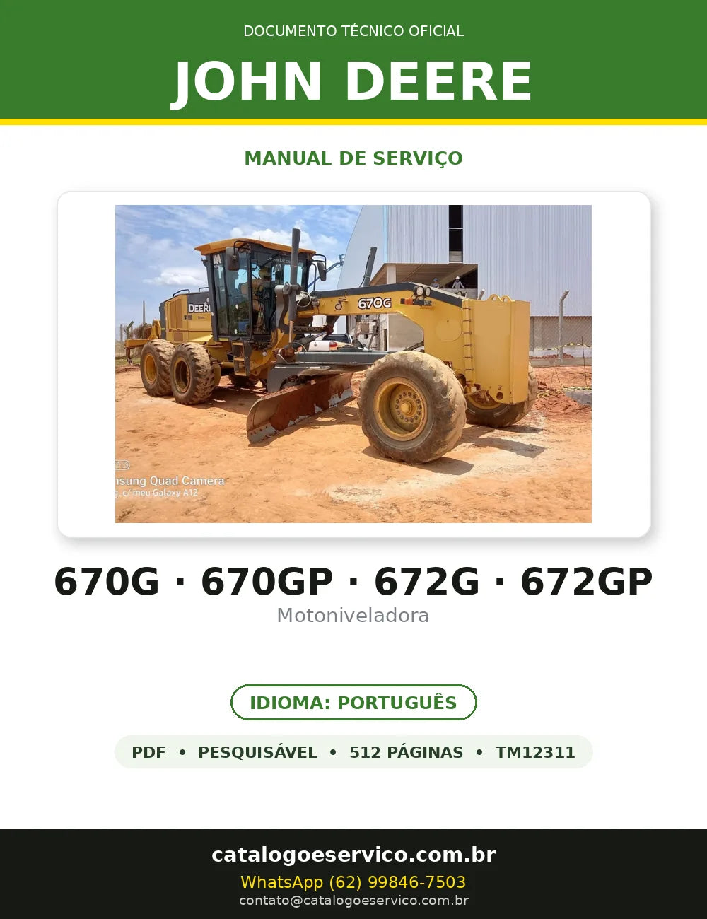 Manual de Serviço John Deere SERIE II C em PDF — capa do documento técnico (512 páginas, Português)