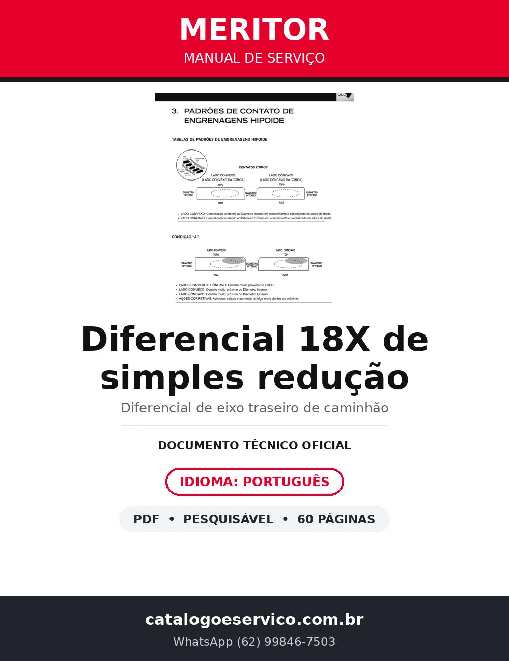 Manual de Serviço Meritor 18X Diferencial de Simples Redução — MM-010127 em Português — capa