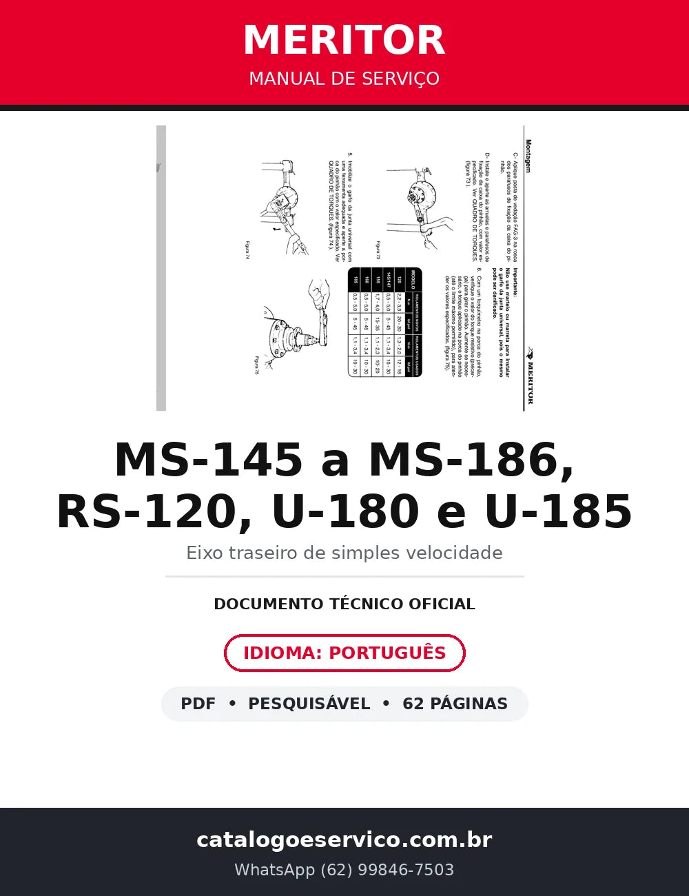 Manual de Serviço Meritor Eixos Diferenciais MS-145 a MS-186, RS-120, U-180 e U-185 — capa