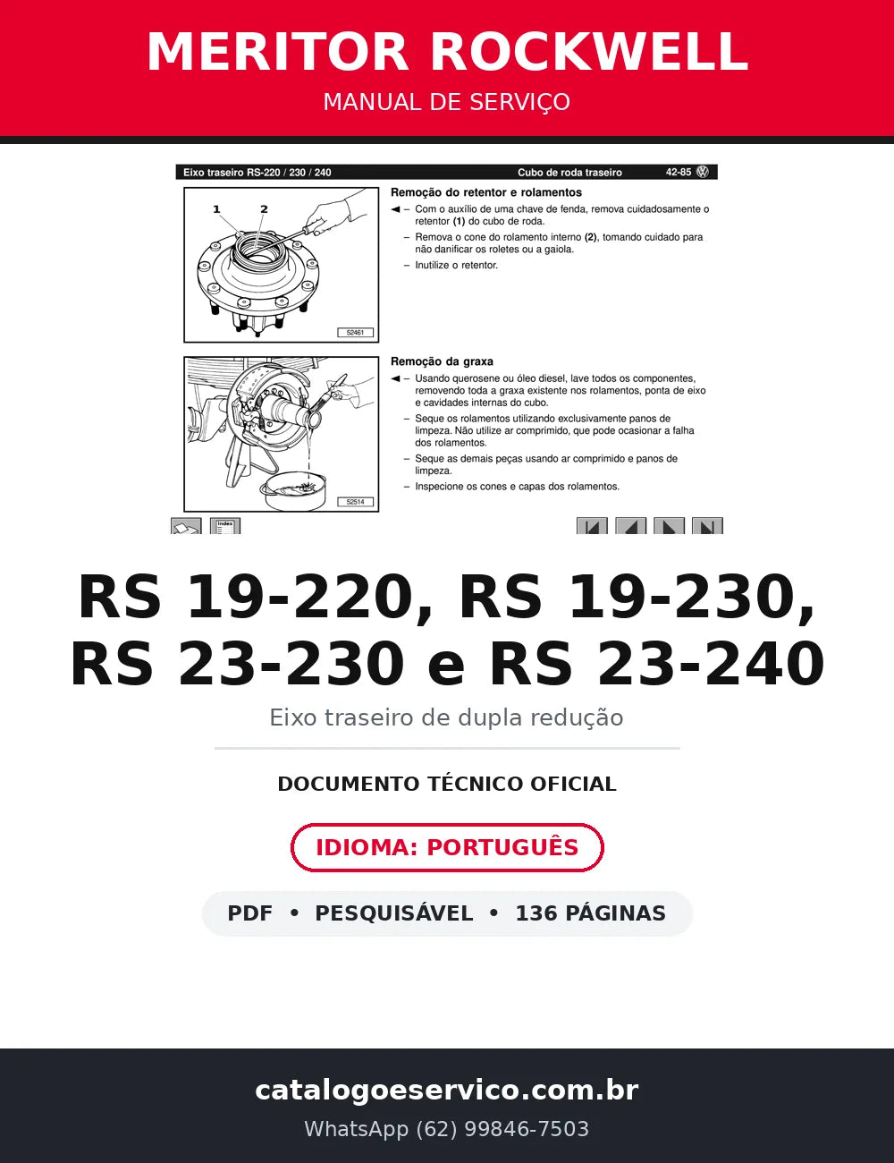 Manual de Serviço Meritor Rockwell Eixos Traseiros RS 19-220, 19-230, 23-230 e 23-240 — capa