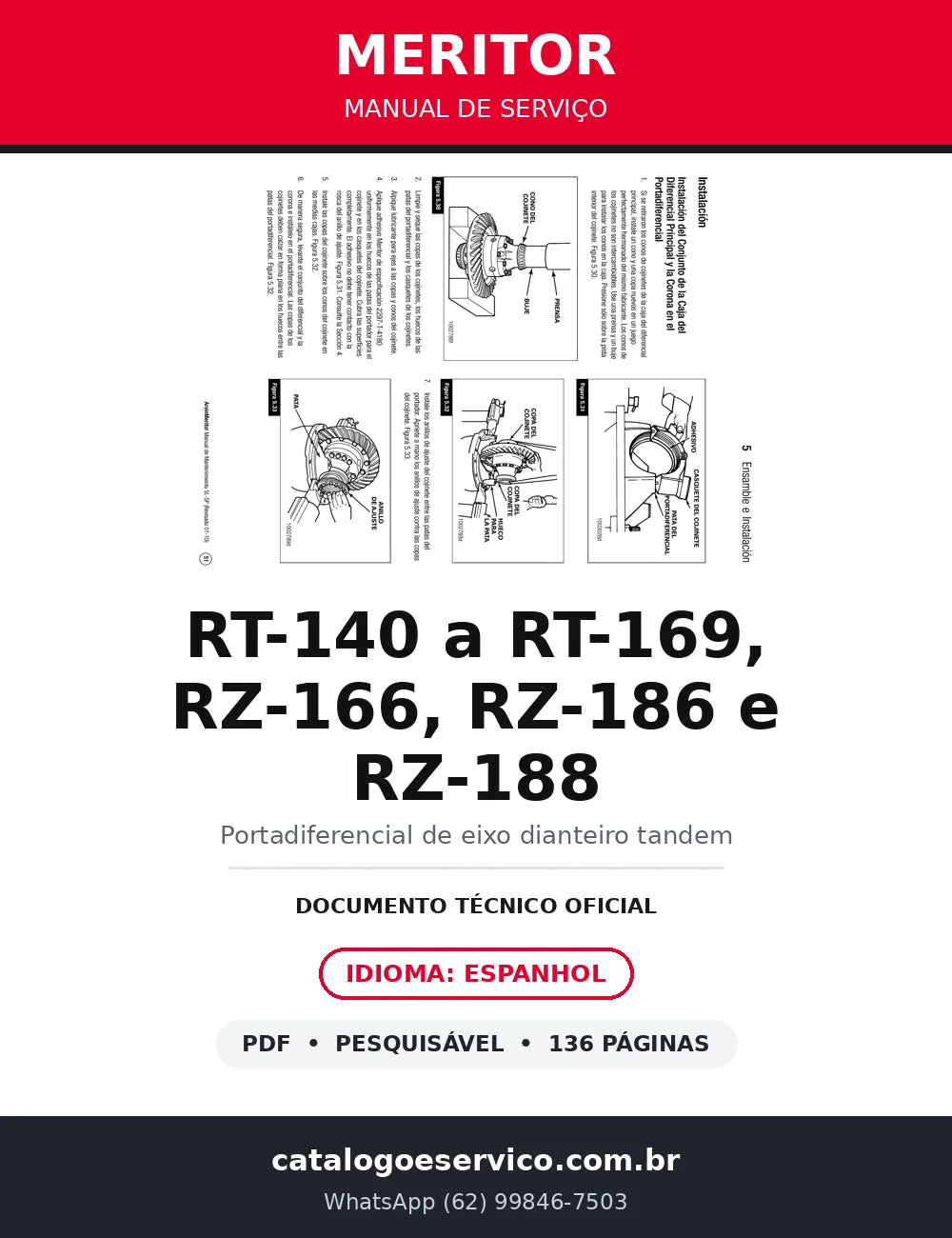 Manual de Serviço Meritor RT-140 a RT-169, RZ-166, RZ-186 e RZ-188 (MM-5L-SP) — capa