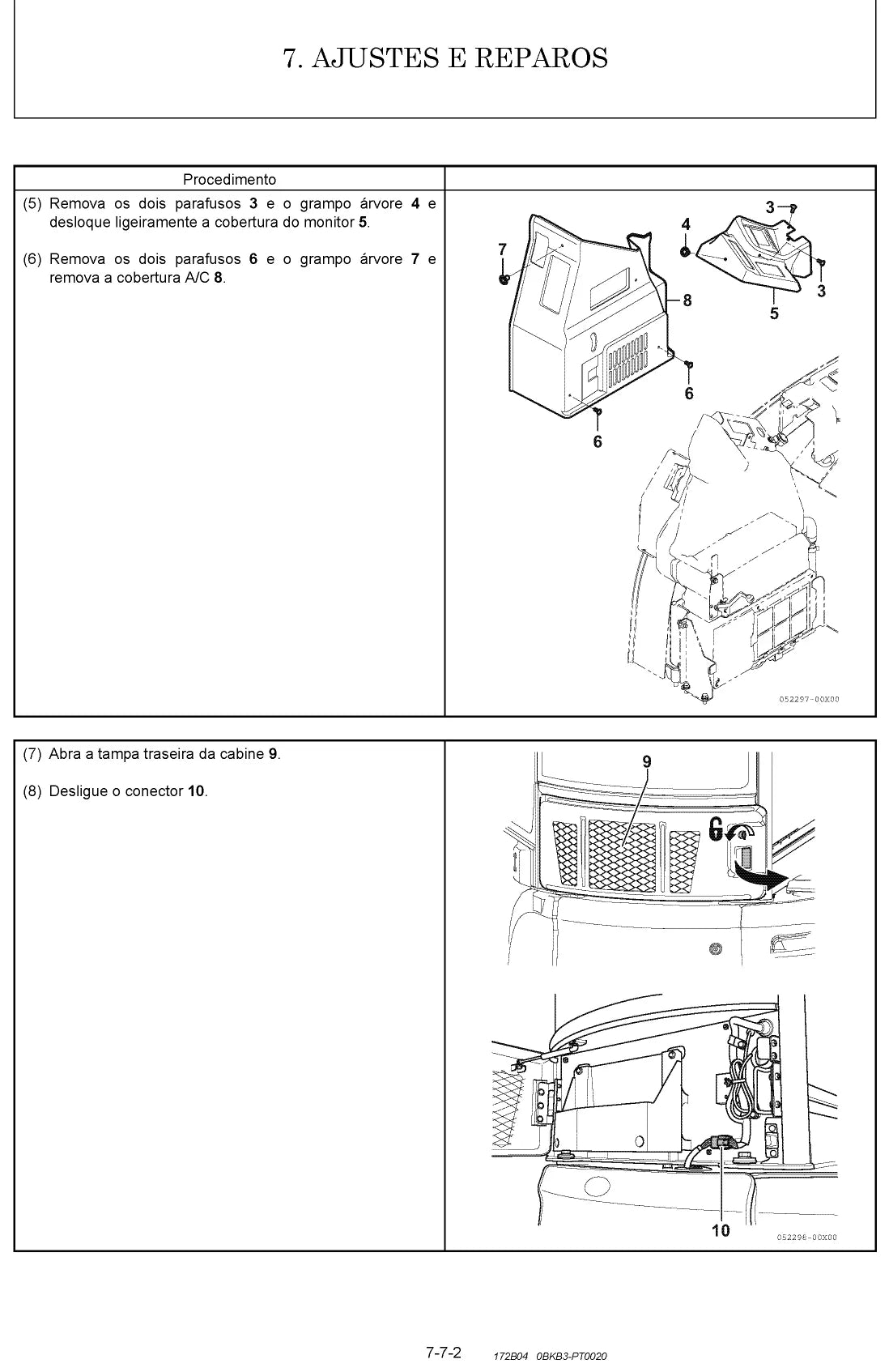 Página ilustrada do Manual de Serviço Yanmar ViO45-6B / ViO55-6B com as posições numeradas