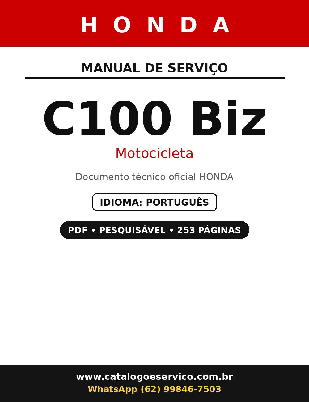 Manual De Serviço Moto Honda C100 Biz - Frete Gratis