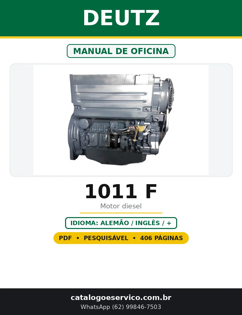 Capa do Manual de Oficina Deutz 1011 F em PDF com 406 páginas