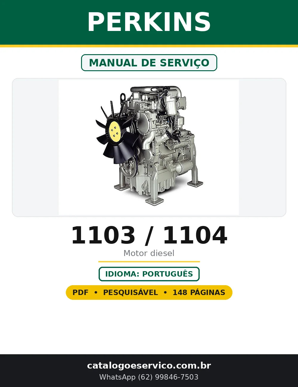 Capa do Manual de Serviço Perkins 1103 / 1104 em PDF com 148 páginas