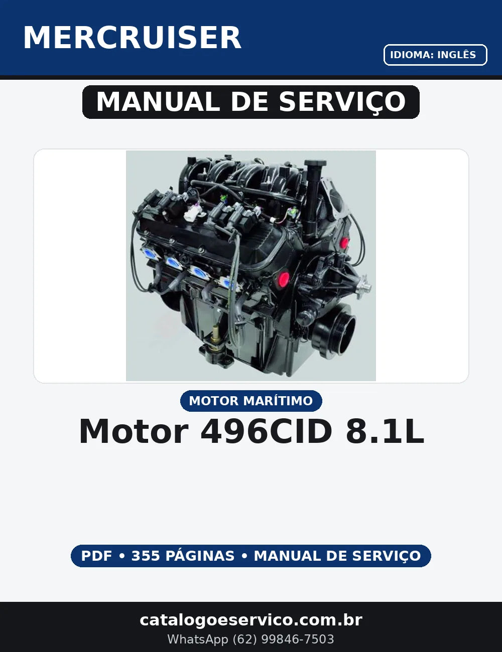 MANUAL DE SERVIÇO MOTOR 496CID/8.1L  MERCRUISER — capa do manual de serviço