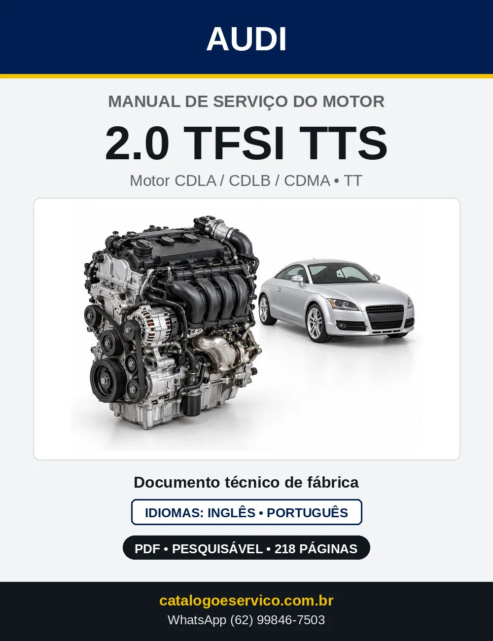 Capa do manual de serviço do motor 2.0 TFSI TTS (CDLA) — Audi TT em PDF