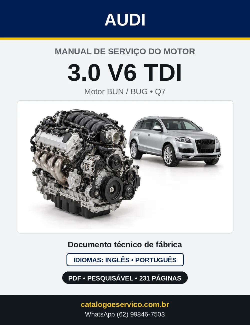 Capa do manual de serviço do motor 3.0 V6 TDI (BUN) — Audi Q7 em PDF