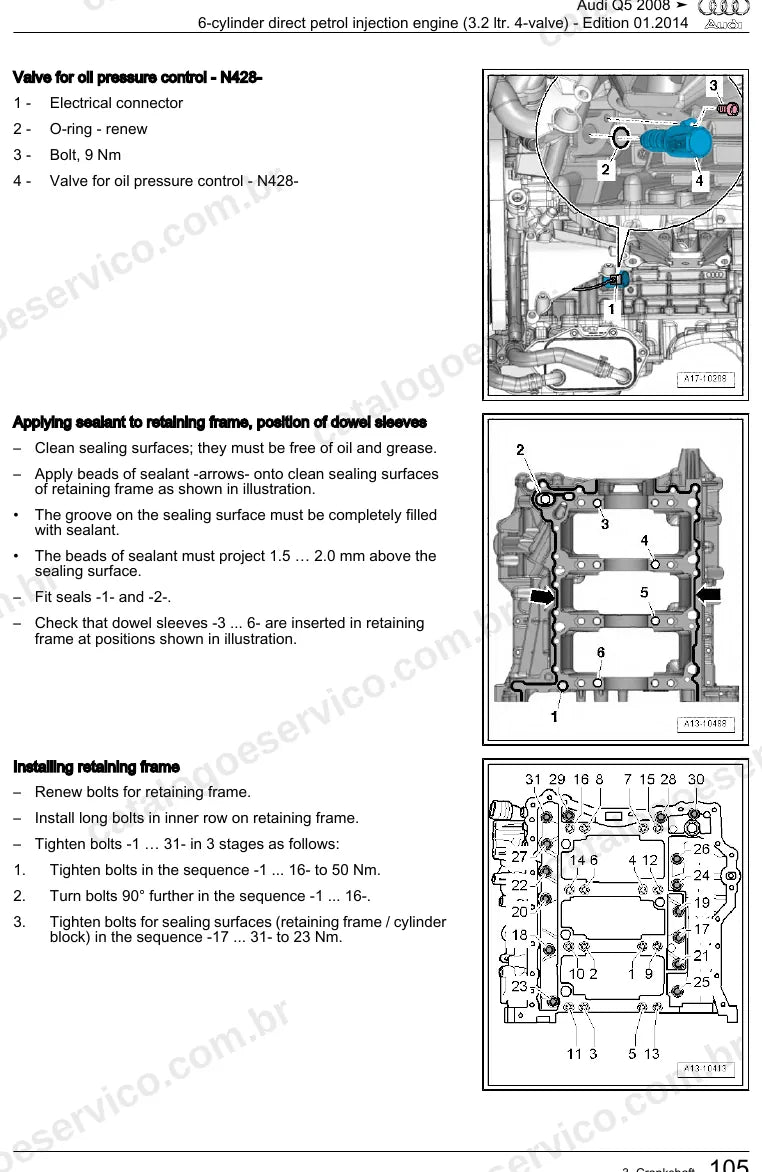 Página ilustrada do manual de serviço do motor 3.2 V6 FSI (CALB) — Audi Q5 — figura 1