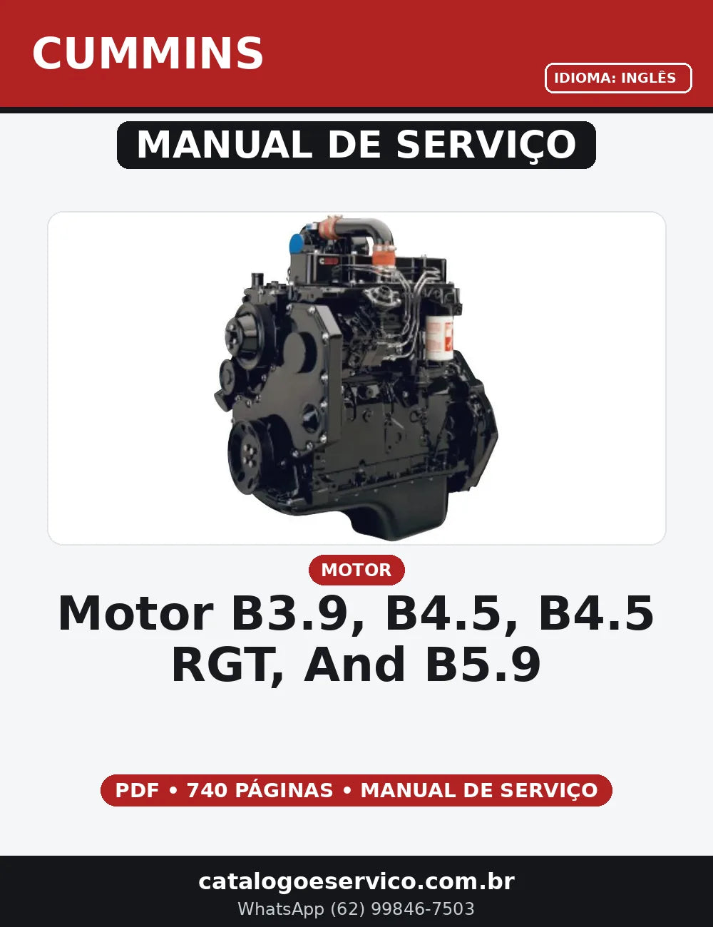 MANUAL DE SERVIÇO MOTOR B3.9, B4.5, B4.5 RGT, AND B5.9 CUMMINS — capa do manual de serviço