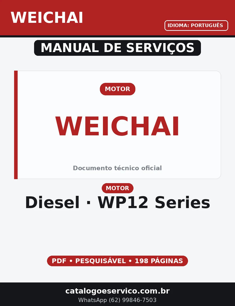 MANUAL DE SERVIÇO MOTOR DIESEL - WP12 SERIES - WEICHAI — capa do manual de serviço