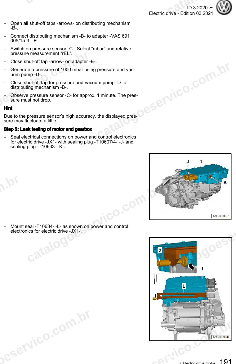 Página ilustrada do manual de serviço do motor Motor Elétrico de Tração (EBJA) — ID.3 — figura 1