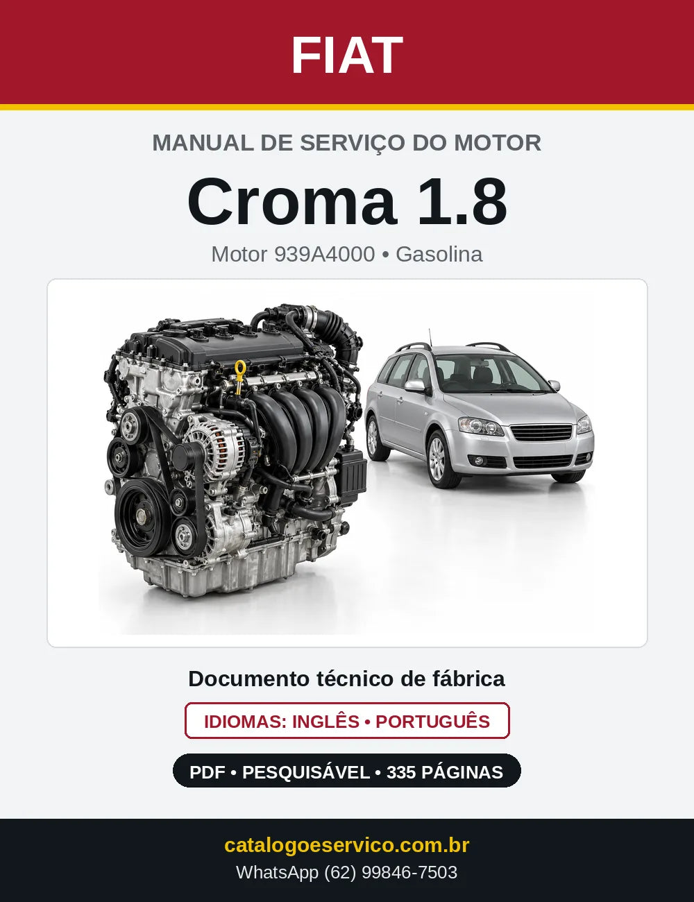 Capa do manual de serviço do motor Fiat Croma 1.8 em PDF