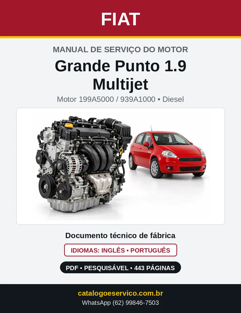 Capa do manual de serviço do motor Fiat Grande Punto 1.9 Multijet em PDF