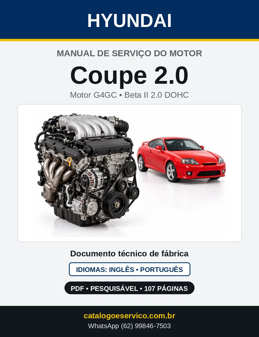 Capa do manual de serviço do motor Hyundai Coupe / Tiburon 2.0 em PDF