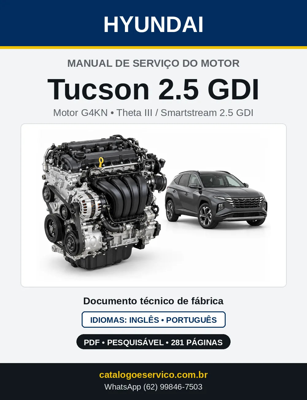 Capa do manual de serviço do motor Hyundai Tucson 2.5 GDI Smartstream em PDF