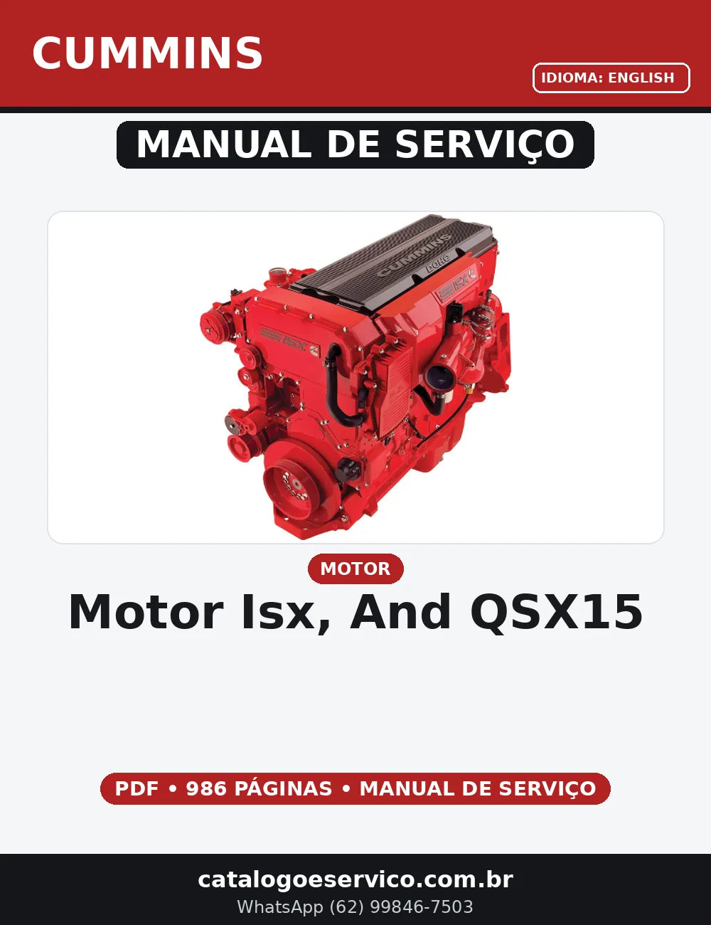 MANUAL DE SERVIÇO MOTOR ISX, AND QSX15  CUMMINS — capa do manual de serviço
