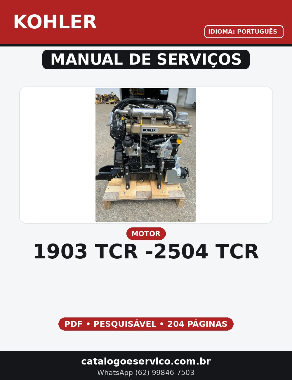 MANUAL DE SERVIÇO MOTOR KOHLER - 1903 TCR -2504 TCR — capa do manual de serviço