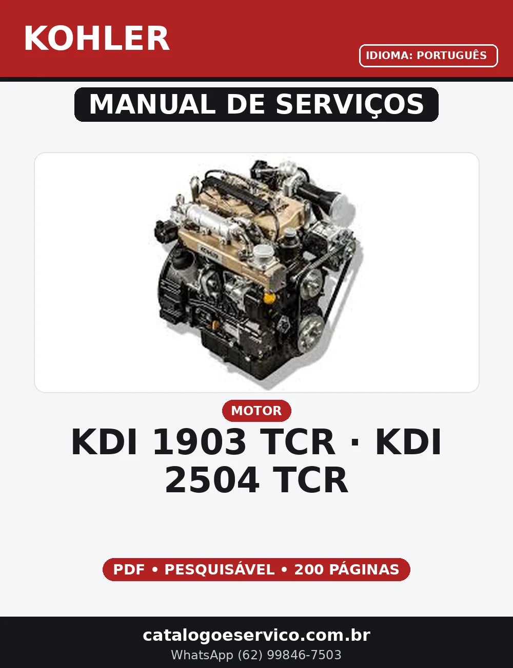 MANUAL DE SERVIÇO MOTOR KOHLER - KDI 1903 TCR - KDI 2504 TCR — capa do manual de serviço