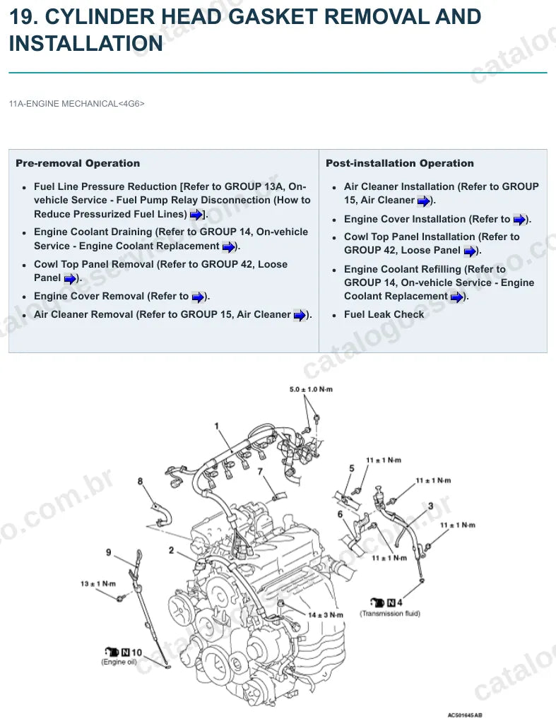 Página ilustrada do manual de serviço do motor Mitsubishi 4G69 2.4 16V — figura 2