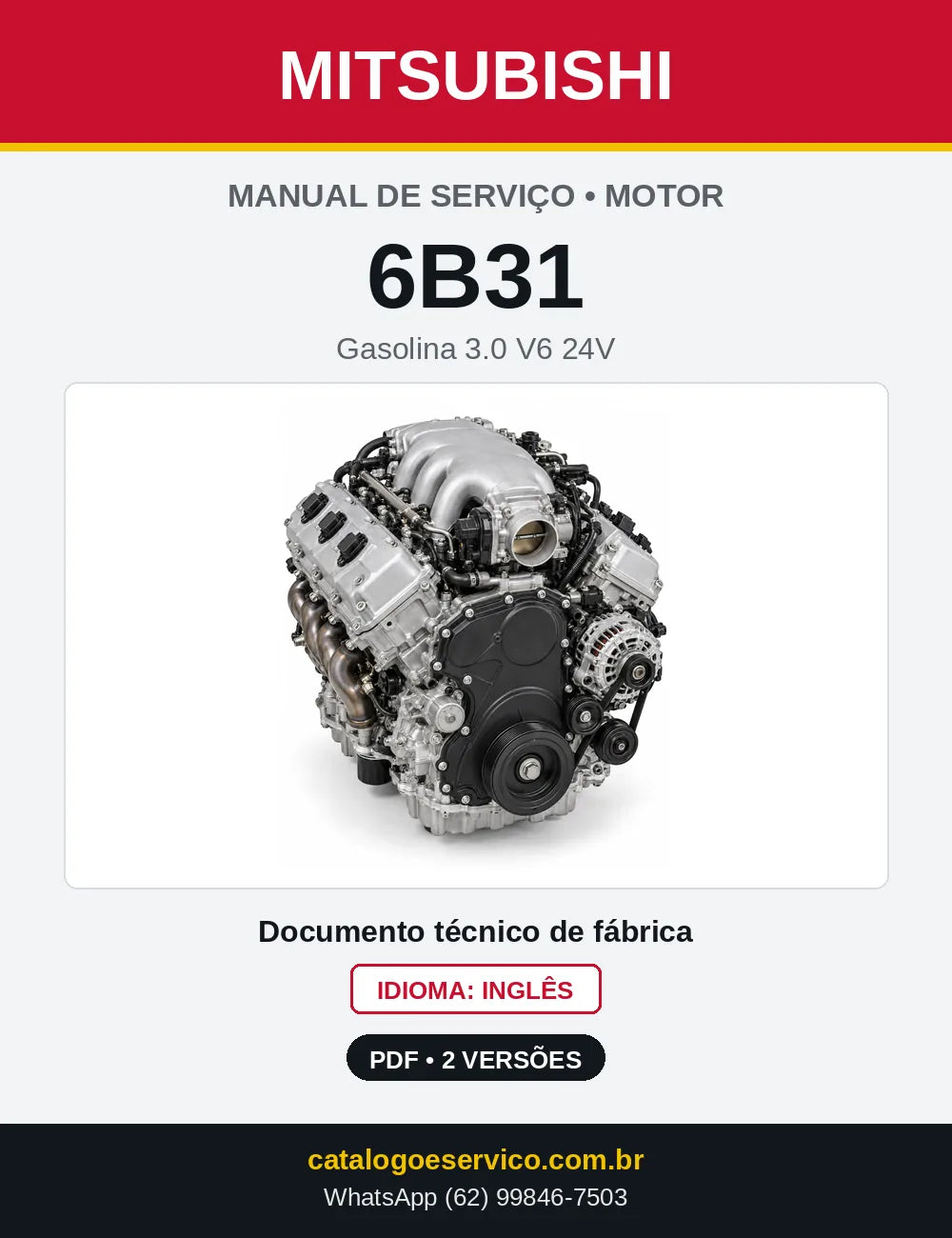 Capa do manual de serviço do motor Mitsubishi 6B31 3.0 V6 24V em PDF