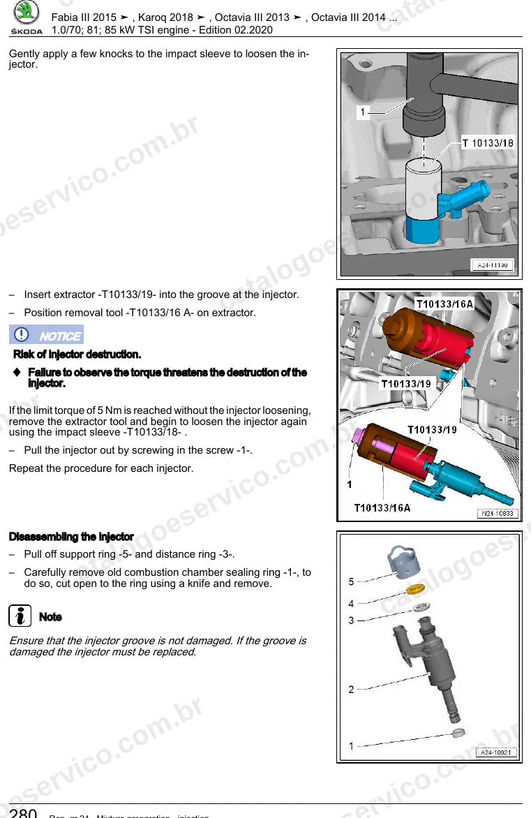 Página ilustrada do manual de serviço do motor 1.0 TSI 3 Cilindros (CHZD) — Skoda Fabia III, Karoq e Octavia III — figura 3