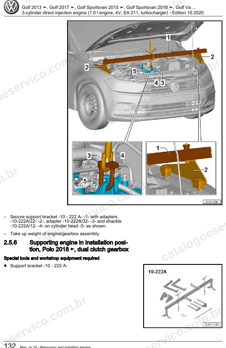 Página ilustrada do manual de serviço do motor 1.0 TSI 3 Cilindros EA211 (CHZB) — Golf, Golf Sportsvan e Polo — figura 1