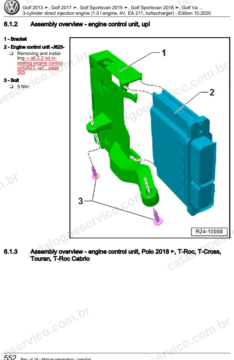 Página ilustrada do manual de serviço do motor 1.0 TSI 3 Cilindros EA211 (CHZB) — Golf, Golf Sportsvan e Polo — figura 2