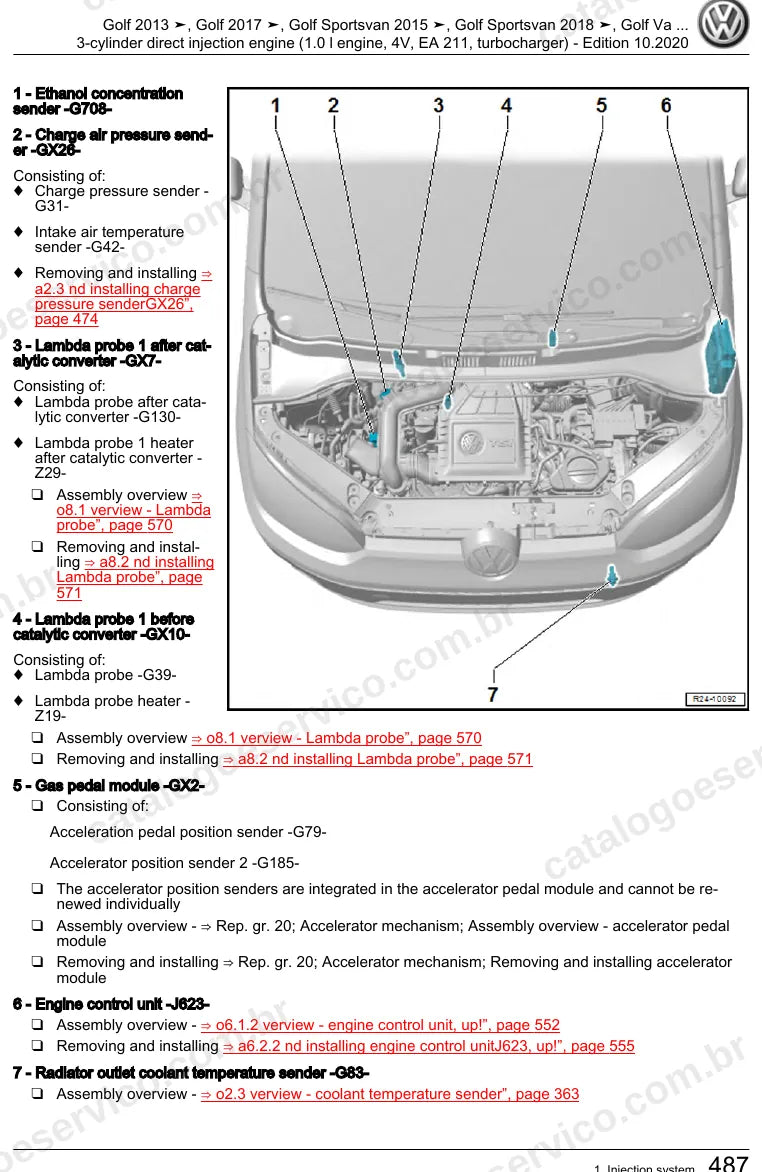 Página ilustrada do manual de serviço do motor 1.0 TSI 3 Cilindros EA211 (CHZB) — Golf, Golf Sportsvan e Polo — figura 4