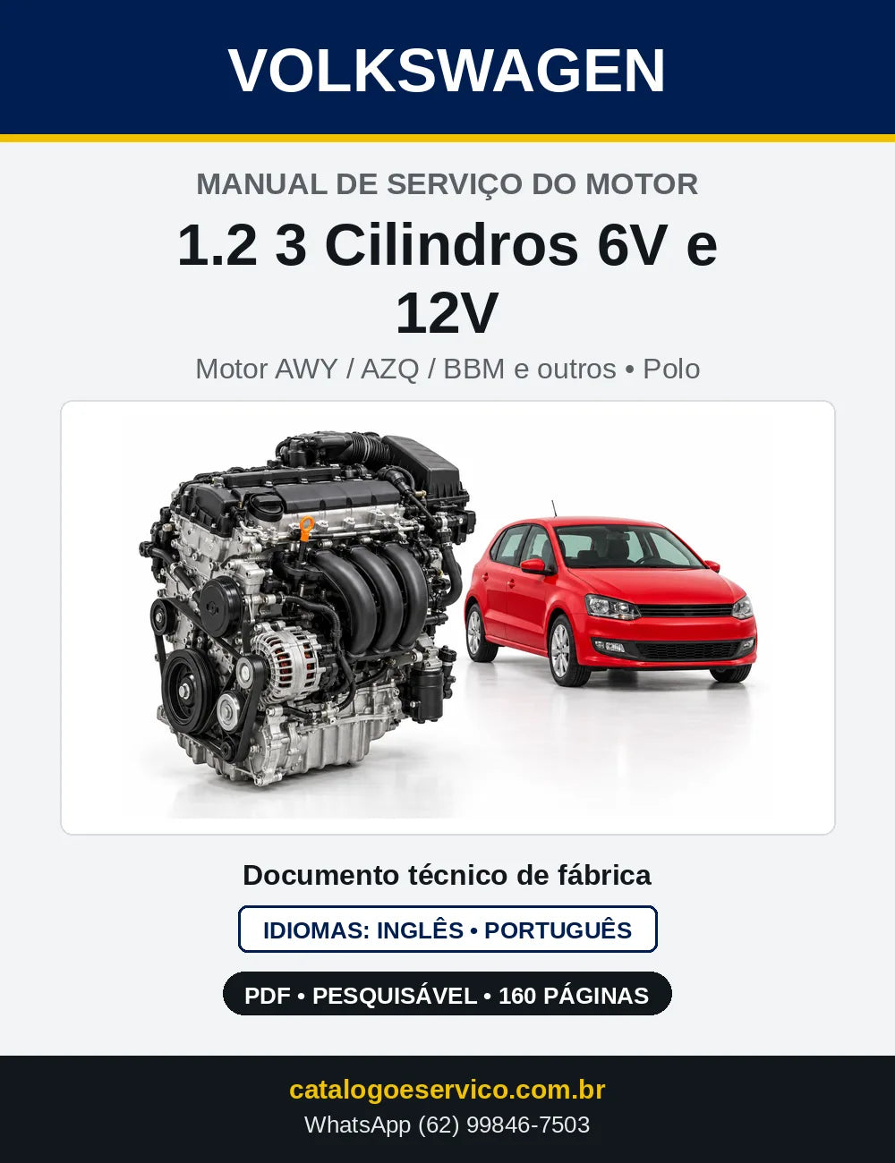 Capa do manual de serviço do motor 1.2 3 Cilindros 6V e 12V (AWY) — Polo em PDF