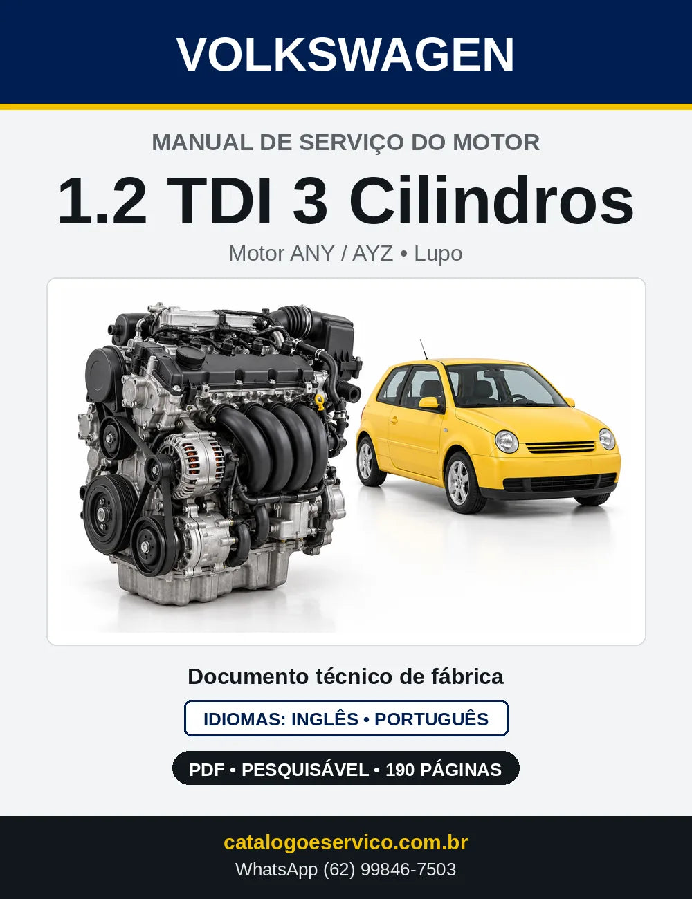 Capa do manual de serviço do motor 1.2 TDI 3 Cilindros (ANY) — Lupo em PDF