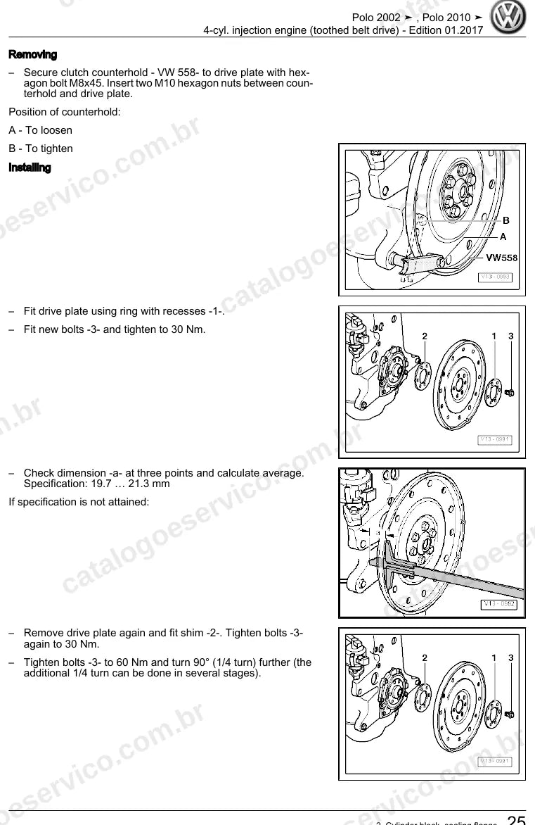 Página ilustrada do manual de serviço do motor 1.4 16V (AUA) — Polo — figura 1