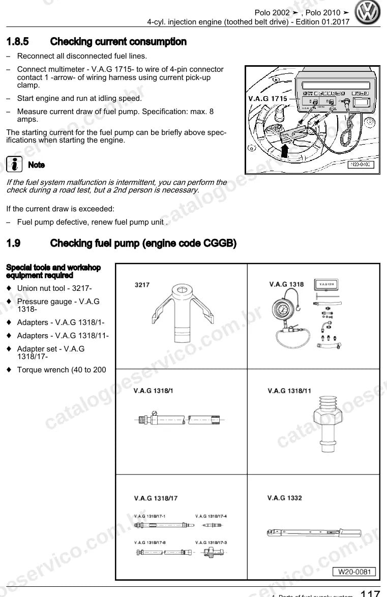 Página ilustrada do manual de serviço do motor 1.4 16V (AUA) — Polo — figura 3
