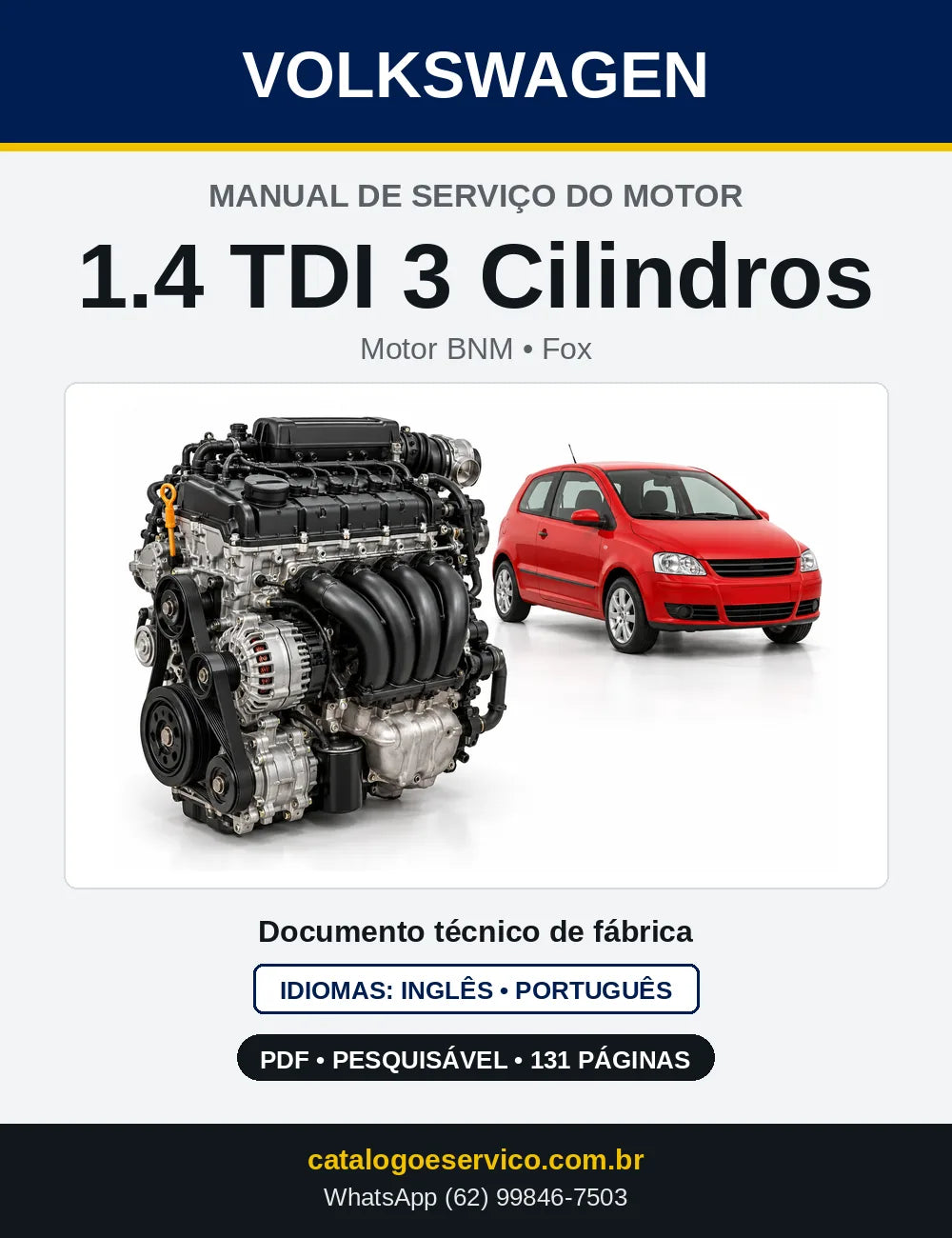 Capa do manual de serviço do motor 1.4 TDI 3 Cilindros (BNM) — Fox em PDF